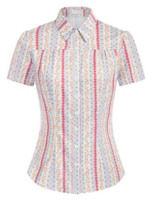 Belle Poque Women's Polka Dots Shirt Tops 1950s Retro Short Sleeve Blouse Tops