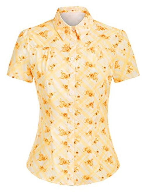 Belle Poque Women's Polka Dots Shirt Tops 1950s Retro Short Sleeve Blouse Tops