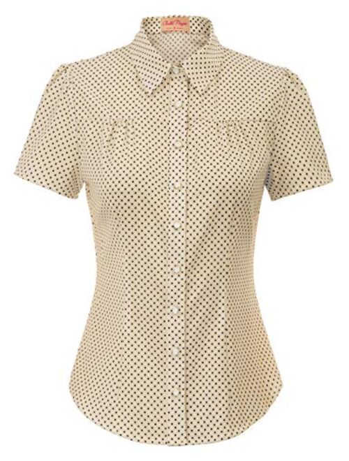 Belle Poque Women's Polka Dots Shirt Tops 1950s Retro Short Sleeve Blouse Tops