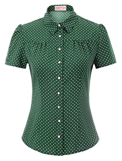 Belle Poque Women's Polka Dots Shirt Tops 1950s Retro Short Sleeve Blouse Tops