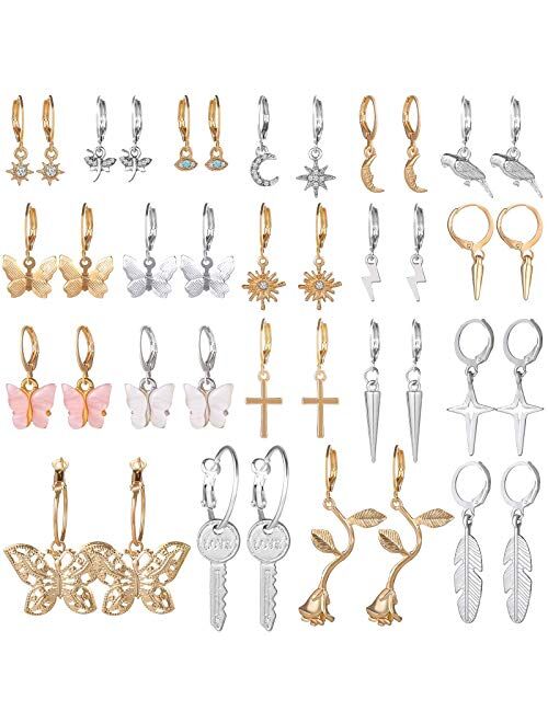 Small Hoop Earrings, Funtopia 20 Pairs Butterfly Star Earrings Set, Cute Mini Huggie Hoop Earrings with Charms Statement Earrings for Women Girls Teens