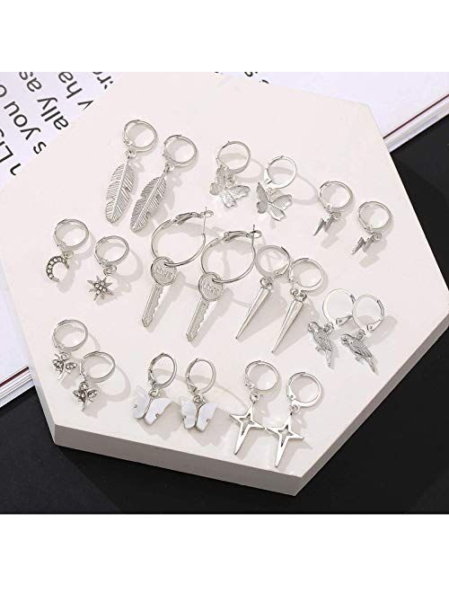 Small Hoop Earrings, Funtopia 20 Pairs Butterfly Star Earrings Set, Cute Mini Huggie Hoop Earrings with Charms Statement Earrings for Women Girls Teens