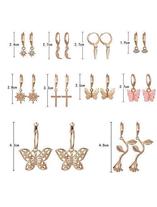 Small Hoop Earrings, Funtopia 20 Pairs Butterfly Star Earrings Set, Cute Mini Huggie Hoop Earrings with Charms Statement Earrings for Women Girls Teens