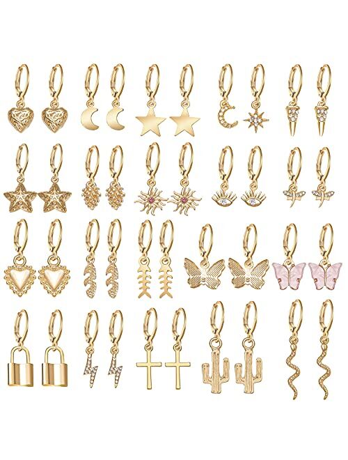 Small Hoop Earrings, Funtopia 20 Pairs Butterfly Star Earrings Set, Cute Mini Huggie Hoop Earrings with Charms Statement Earrings for Women Girls Teens