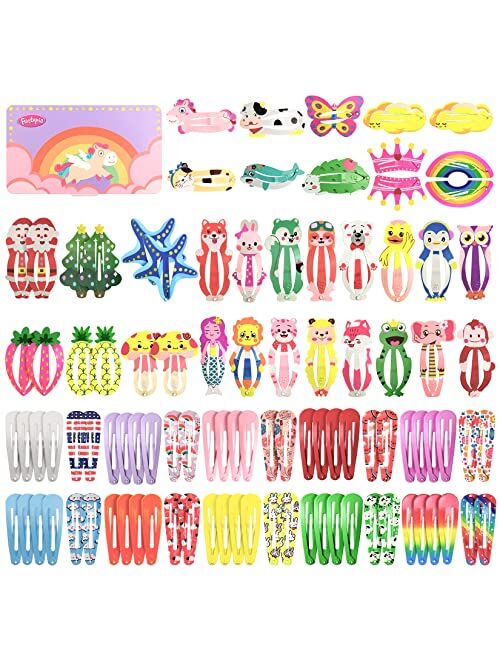 Hair Clips for Girls, Funtopia 100 Pcs Cute Snap Hair Clips Barrettes for Women Teens Girls Kids, Colorful No Slips Metal Fruit Animal Hair Clips for Birthday Party Chris