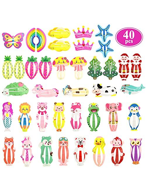 Hair Clips for Girls, Funtopia 100 Pcs Cute Snap Hair Clips Barrettes for Women Teens Girls Kids, Colorful No Slips Metal Fruit Animal Hair Clips for Birthday Party Chris