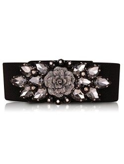 SanJL Women's Elastic Stretch Waist Belt for Dress Crystal Waistband