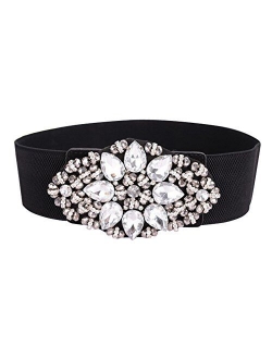 SanJL Women's Elastic Stretch Waist Belt for Dress Crystal Waistband