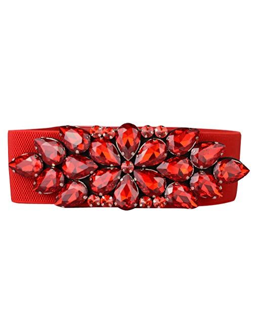 SanJL Women's Elastic Stretch Waist Belt for Dress Crystal Waistband