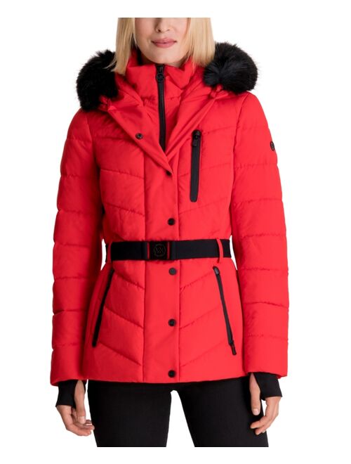 Michael Kors Women's Faux-Fur-Trim Hooded Puffer Coat, Created for Macy's