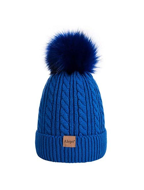 Kids Winter Beanie Hat, Children's Warm Fleece Lined Knit Thick Ski Cap with Pom Pom for Boys Girls