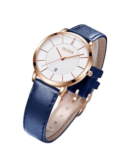 Women's Watches for Ladies Female Wrist Watch Leather Band Waterproof Thin Minimalist Casual Simple Dress Quartz Analog with Date Calendar