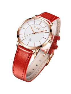 Women's Watches for Ladies Female Wrist Watch Leather Band Waterproof Thin Minimalist Casual Simple Dress Quartz Analog with Date Calendar