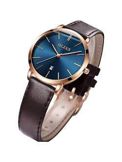 Women's Watches for Ladies Female Wrist Watch Leather Band Waterproof Thin Minimalist Casual Simple Dress Quartz Analog with Date Calendar