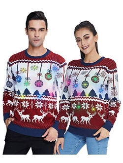 Idgreatim Women Men LED Ugly Christmas Sweaters Funny Pullover Long Sleeve Knitted Xmas Sweater Jumper S-XXL