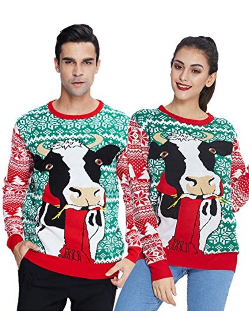 Idgreatim Women Men LED Ugly Christmas Sweaters Funny Pullover Long Sleeve Knitted Xmas Sweater Jumper S-XXL