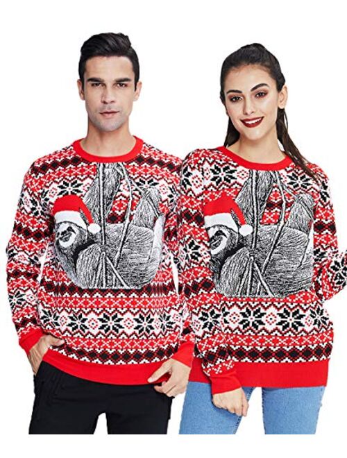 Idgreatim Women Men LED Ugly Christmas Sweaters Funny Pullover Long Sleeve Knitted Xmas Sweater Jumper S-XXL