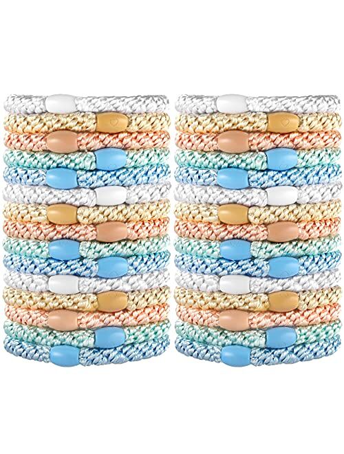 Bracelet Hair Ties for Women Girls, Funtopia 30 Pcs Colorful Elastics Hair Bands Ponytail Holders for Thick Hair, No Metal No Damage Soft Hair Ties with Bead, Bulk Set