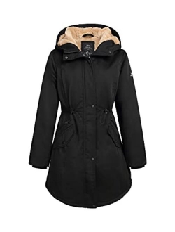 Women's Thicken Fleece Lined Parka Winter Coat Hooded Jacket with Pockets