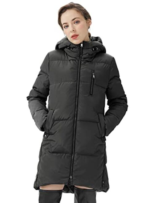 Orolay Women's Stylish Down Jacket Hooded Winter Coat Two-Way Zipper Puffer Jacket