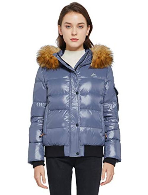 Orolay Women's Thickened Winter Bubble Down Coat Shiny Puffer Jacket with Fur Hood