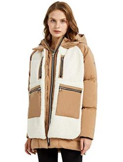 Womens Fleece Down Coat Thickened Winter Puffer Down Jacket