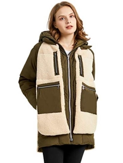 Womens Fleece Down Coat Thickened Winter Puffer Down Jacket