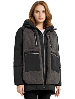 Womens Fleece Down Coat Thickened Winter Puffer Down Jacket