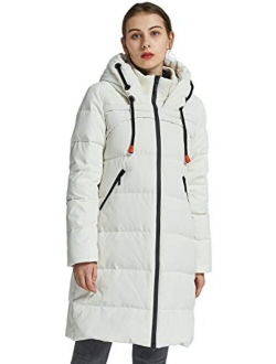 Women's Thickened Contrast Color Drawstring Down Jacket Hooded Parka Long Puffer Coat