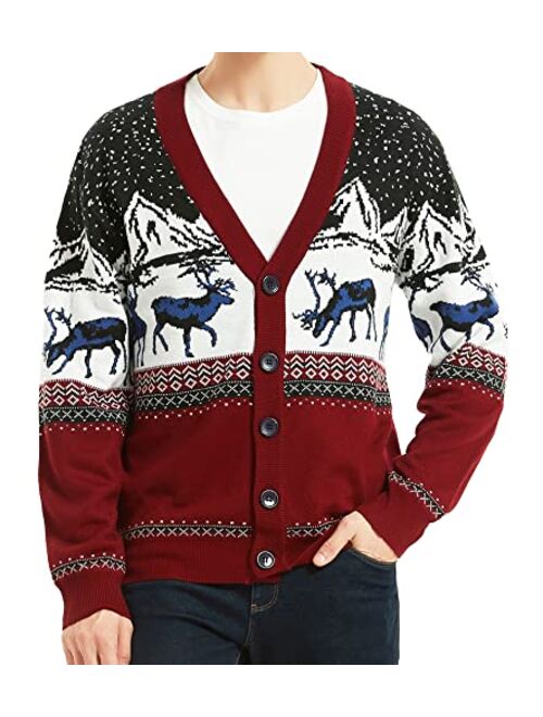 Christmas Reindeer Snowman Santa Snowflakes Ugly Holiday Knitted Sweater Cardigan Traditional Pullover