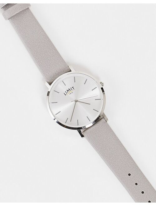 Limit womens round faux leather watch in gray Exclusive to ASOS