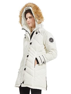 Women's Hooded Slim Puffer Jacket Quilted Mid Length Winter Down Coat