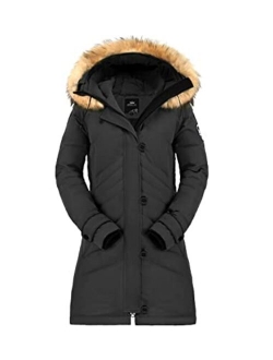 Women's Hooded Slim Puffer Jacket Quilted Mid Length Winter Down Coat