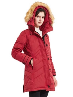 Women's Hooded Slim Puffer Jacket Quilted Mid Length Winter Down Coat