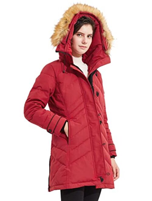 Orolay Women's Hooded Slim Puffer Jacket Quilted Mid Length Winter Down Coat