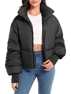 Oroaly Womens Winter Oversized Short Down Jacket Crop Zip Puffer Coat