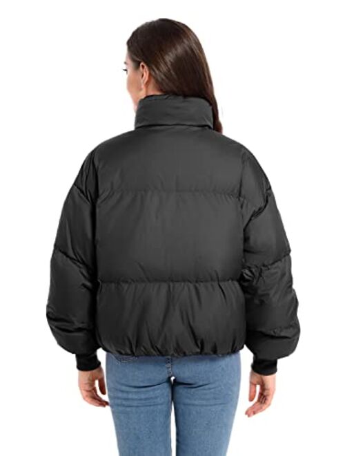 Oroaly Womens Winter Oversized Short Down Jacket Crop Zip Puffer Coat