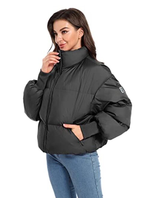 Oroaly Womens Winter Oversized Short Down Jacket Crop Zip Puffer Coat