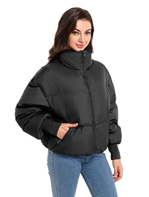 Oroaly Womens Winter Oversized Short Down Jacket Crop Zip Puffer Coat