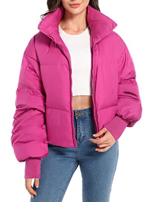 Oroaly Womens Winter Oversized Short Down Jacket Crop Zip Puffer Coat