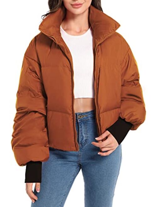 Oroaly Womens Winter Oversized Short Down Jacket Crop Zip Puffer Coat