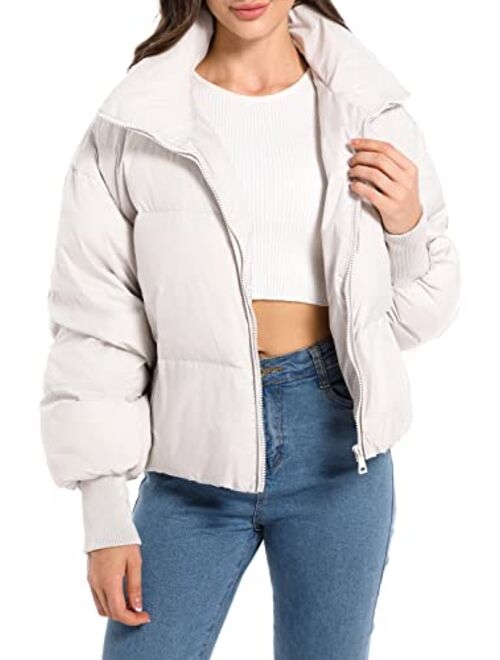 Oroaly Womens Winter Oversized Short Down Jacket Crop Zip Puffer Coat