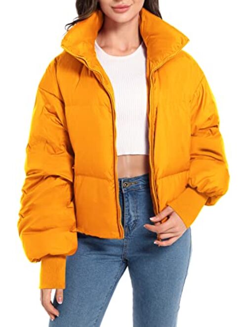 Oroaly Womens Winter Oversized Short Down Jacket Crop Zip Puffer Coat