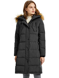 Women's Down Jacket Winter Long Coat Windproof Puffer Jacket with Fur Hood