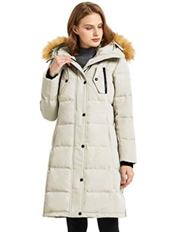 Women's Down Jacket Winter Long Coat Windproof Puffer Jacket with Fur Hood