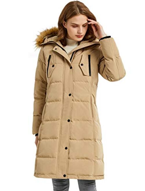 Orolay Women's Down Jacket Winter Long Coat Windproof Puffer Jacket with Fur Hood