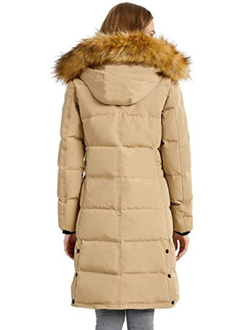 Orolay Women's Down Jacket Winter Long Coat Windproof Puffer Jacket with Fur Hood