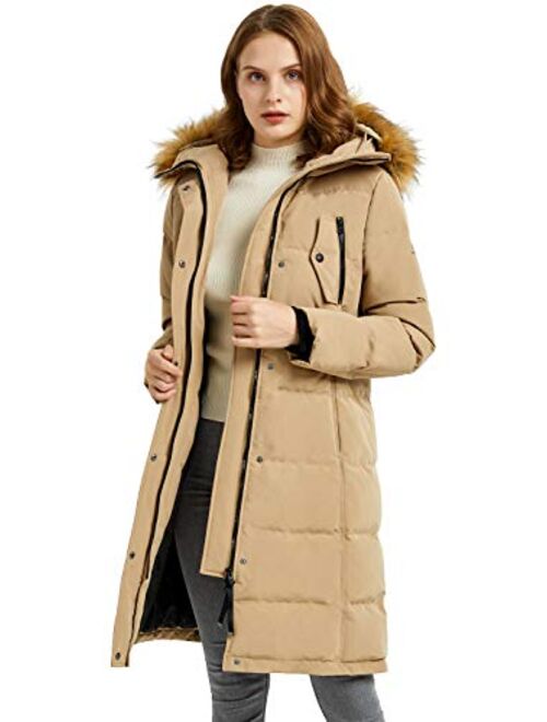 Orolay Women's Down Jacket Winter Long Coat Windproof Puffer Jacket with Fur Hood