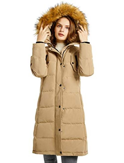 Orolay Women's Down Jacket Winter Long Coat Windproof Puffer Jacket with Fur Hood