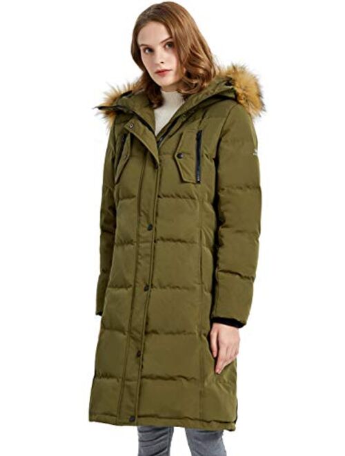 Orolay Women's Down Jacket Winter Long Coat Windproof Puffer Jacket with Fur Hood